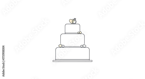 Elegant Three-Tiered Wedding Cake with Rings Decoration.
