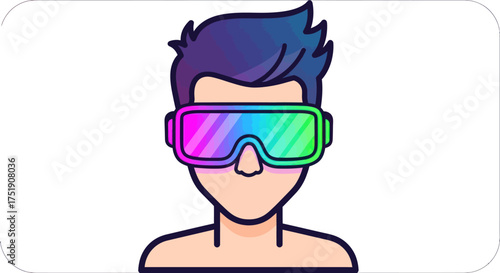 Colorful VR Glasses on Stylized Person Avatar Icon.