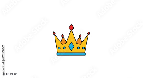 A stylized golden crown with red and blue jewels.