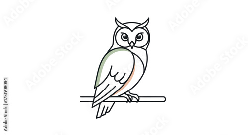 Minimalist Owl Illustration Perched on a Branch Featuring Distinctive Horn-Like Feathers.