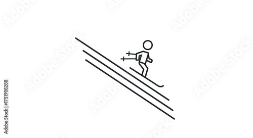 Minimalist Line Art of a Skier Descending a Snowy Slope.