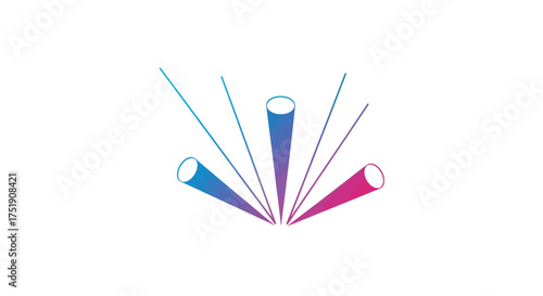 Abstract Geometric Design with Colorful Cone-Shaped Elements and Lines.