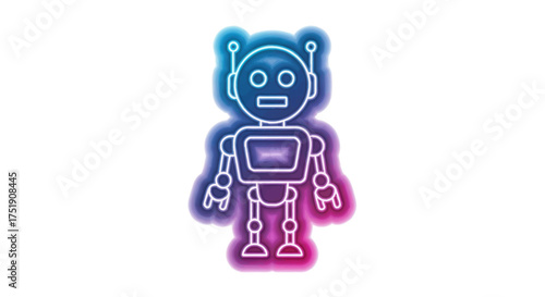 Retro robot illustration with neon glow effect.
