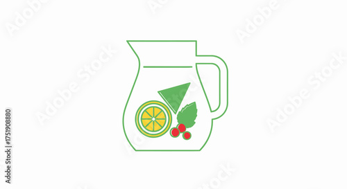 Refreshing Lemonade Pitcher with Mint and Berries Illustration.
