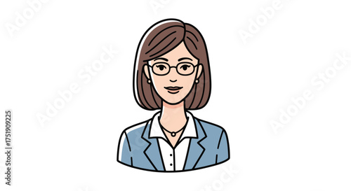 Cartoon Woman with Glasses and Blazer Professional Appearance.