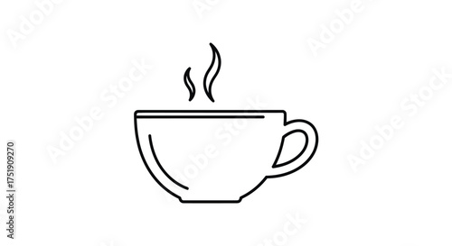 Simple line art icon of a steaming hot beverage cup.