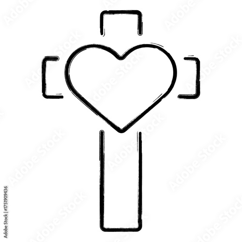 christian cross icon, brush strokes, vector illustration on white background.