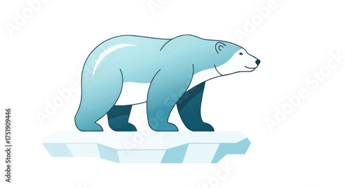 A stylized polar bear with light blue fur stands on an ice floe.