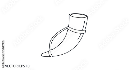 Simple Line Drawing of a Drinking Horn with Strap.
