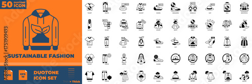 Sustainable Fashion Duotone editable icon set. Contain icons related to sustainable, fashion, eco, green, and more