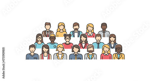 Diverse Group of People Icons in Line Art Style Representing Community and Teamwork.