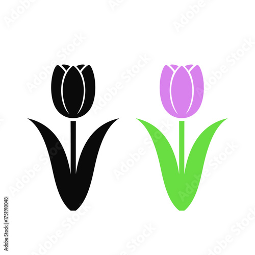 Abstract tulips vector. Isolated flowers. Purple and black tulips 