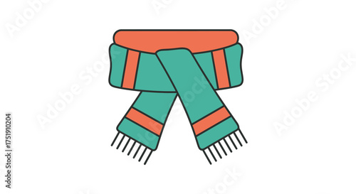 Colorful Green and Orange Striped Winter Scarf Illustration.