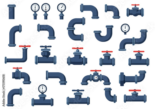 Set of Plumbing Pipes, Valves and Meters for Industrial Systems