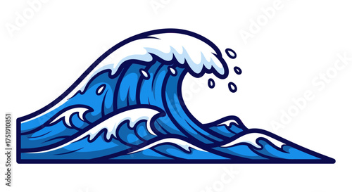 Dynamic Blue Ocean Wave with White Foam Crests.