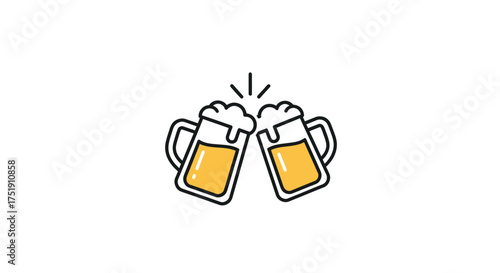 Two Beer Mugs Clinking Together in a Celebration Toast.
