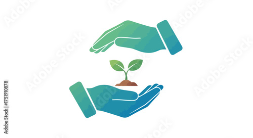 Hands Protecting a Growing Plant Seedling in Soil.