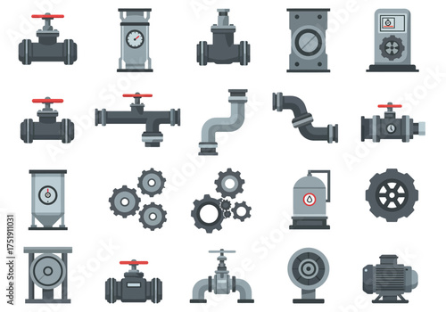 Industrial Piping and Mechanical Elements Vector Graphics Set