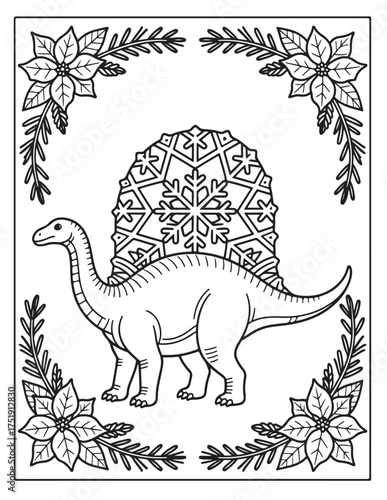Cute dinosaur wearing a snowflake crown for winter holiday coloring fun creative kids activity