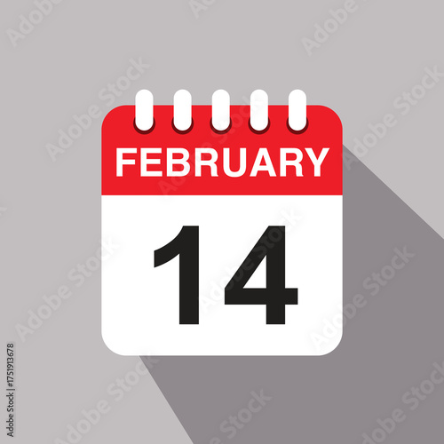 14 february calendar date icon. vector illustration with shadow design, valentine's day