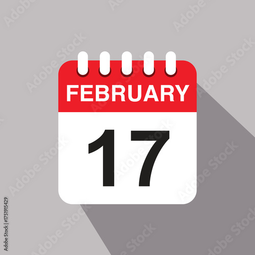 17 february calendar date icon. vector illustration with shadow design