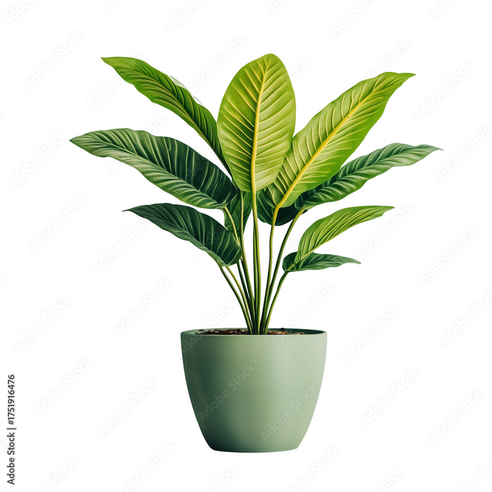 Fototapeta premium Isolate transparent with Modern green houseplant for interior design, green houseplant for interior design and home decor, minimal green houseplant for interior design with PNG die-cut for advertising
