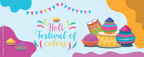 Happy Holi festival of colours benner post vector illustration greetings 