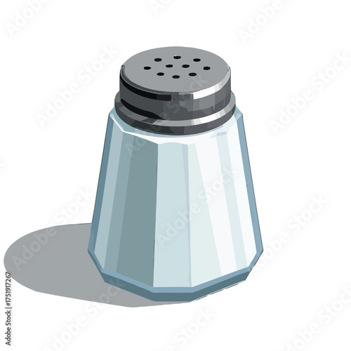 Clear glass salt shaker with metal lid, isolated on transparent, perfect for culinary or design projects