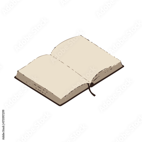 An open blank notebook with lined pages and red bookmark