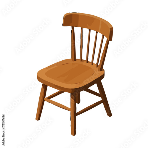 Simple wooden chair with spindle back and solid seat, isolated on transparent, perfect for interior design or furniture concepts