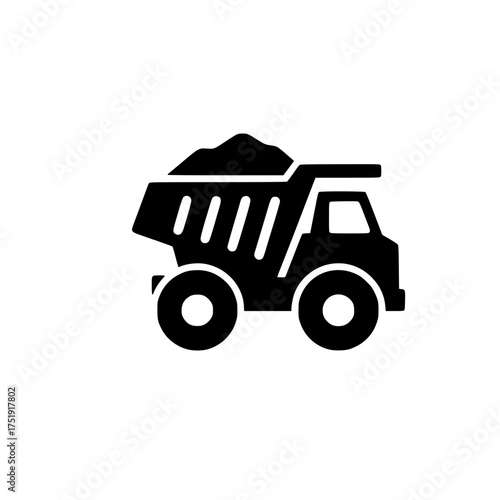 Monochrome Industrial Dump Truck Icon – A Robust Vector Graphic Symbolizing Construction, Hauling, and Material Transport for Project Design
