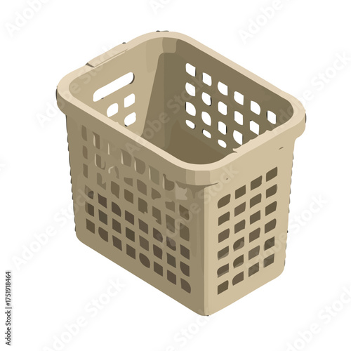 Beige plastic laundry basket with holes
