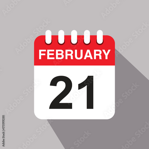 21 february calendar date icon. vector illustration with shadow design, international mother language day