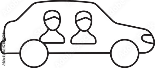 Minimalist Car with Passengers Icon – Ride Sharing & Transport Line Art Symbol