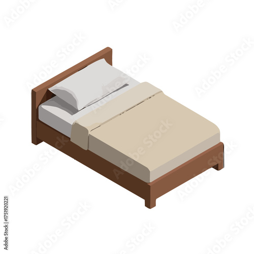 Cozy single bed with pillow and beige blanket