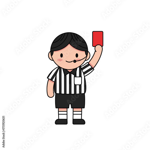 Cartoon Soccer Referee Showing Red Card.