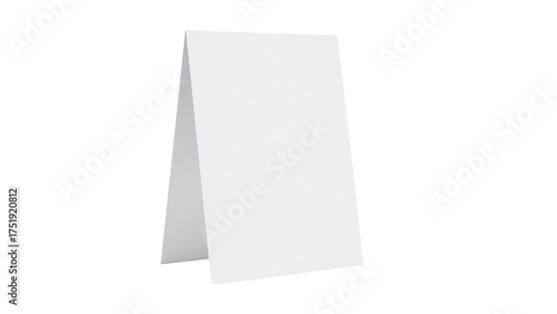 White blank paper table tent card, standing A frame mockup for menu or sign. Isolated on transparent background, png
