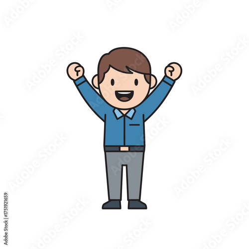 Happy man with arms raised celebrating success and victory.