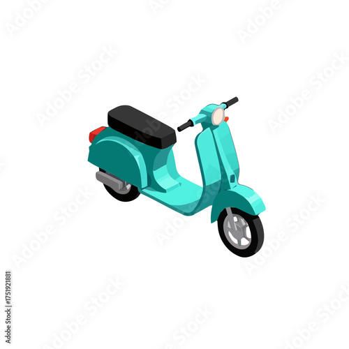Vibrant teal vintagestyle scooter, isolated on transparent, representing freedom, travel, and urban mobility