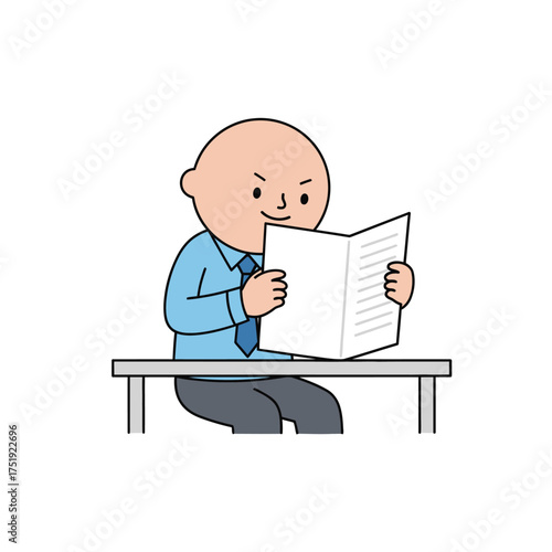 Man intently reading a document at a desk, concentrating on the information.