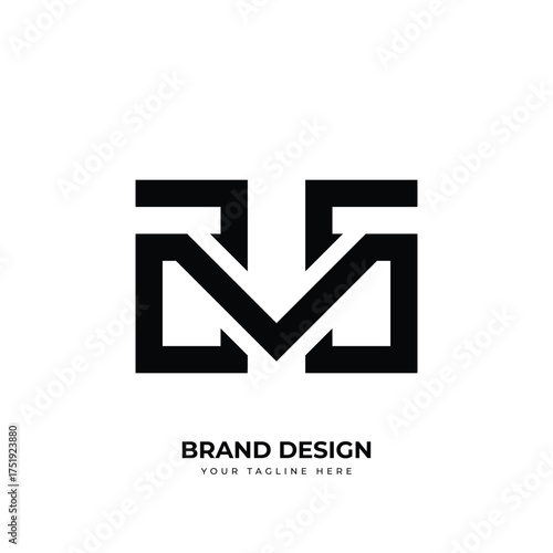 Letter Mh or Hm minimal initial geometric alphabet unique logo