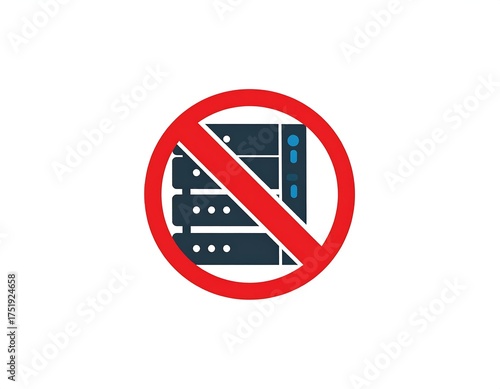 Illustration of a server stack with a red prohibition sign, representing data restriction. Clean white background. Flat vector style. Simple Free Download Illustration of a server stack with a red prohibition sign, representing data restriction. Clean white background. Flat vector style. Simple - GFXLoad