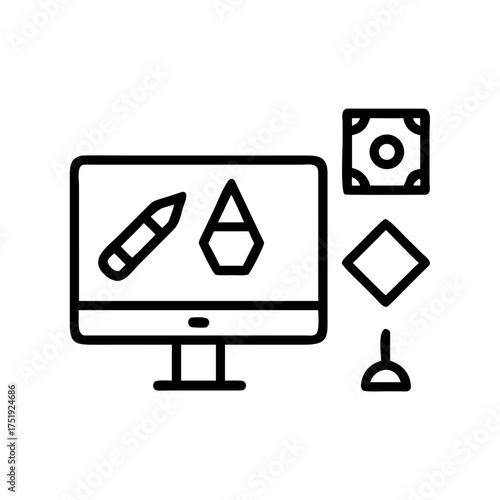 Computer screen displaying graphic design elements