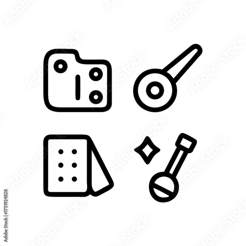 Four icons representing a folder, lever, calendar, and microphone