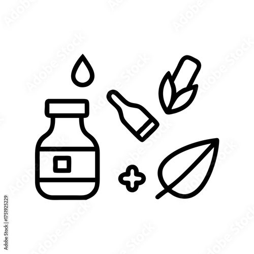 Natural medicine ingredients and bottle