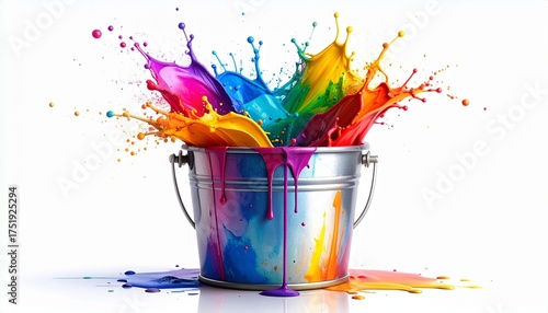 colorful buckets with paint splashes