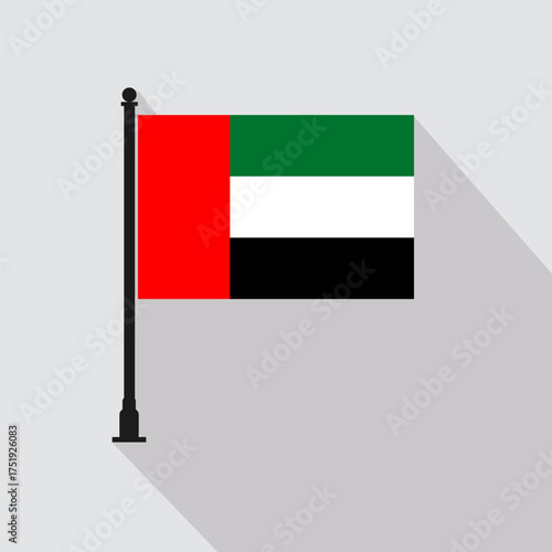 Flat United Arab Emirates Rectangle Flag Pole in Official Colors