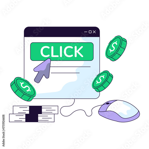 Conceptual flat line design illustration of pay per click