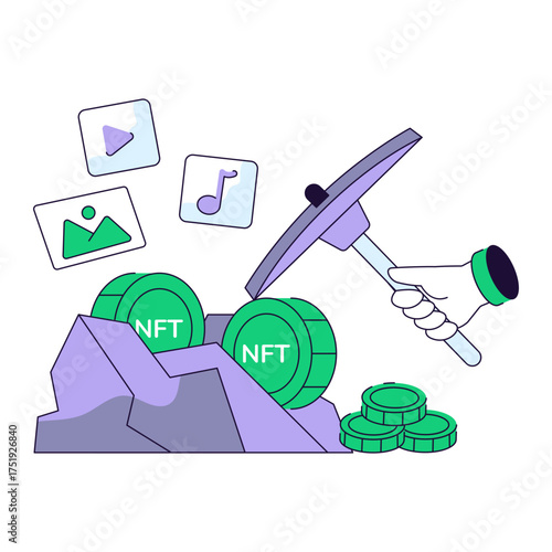 Trendy vector design of nft mining