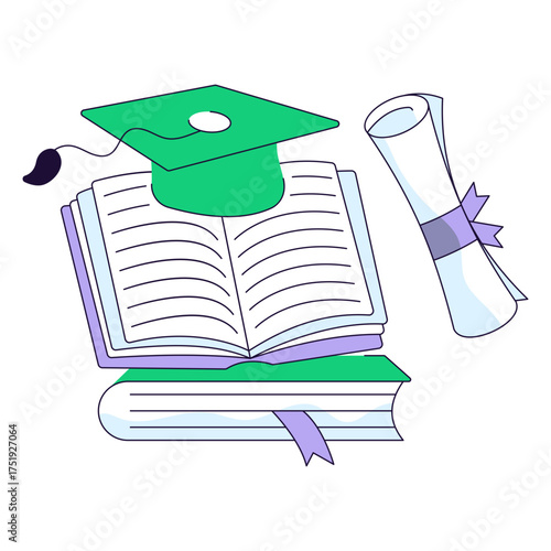 Paper with ribbon, flat line design of degree illustration